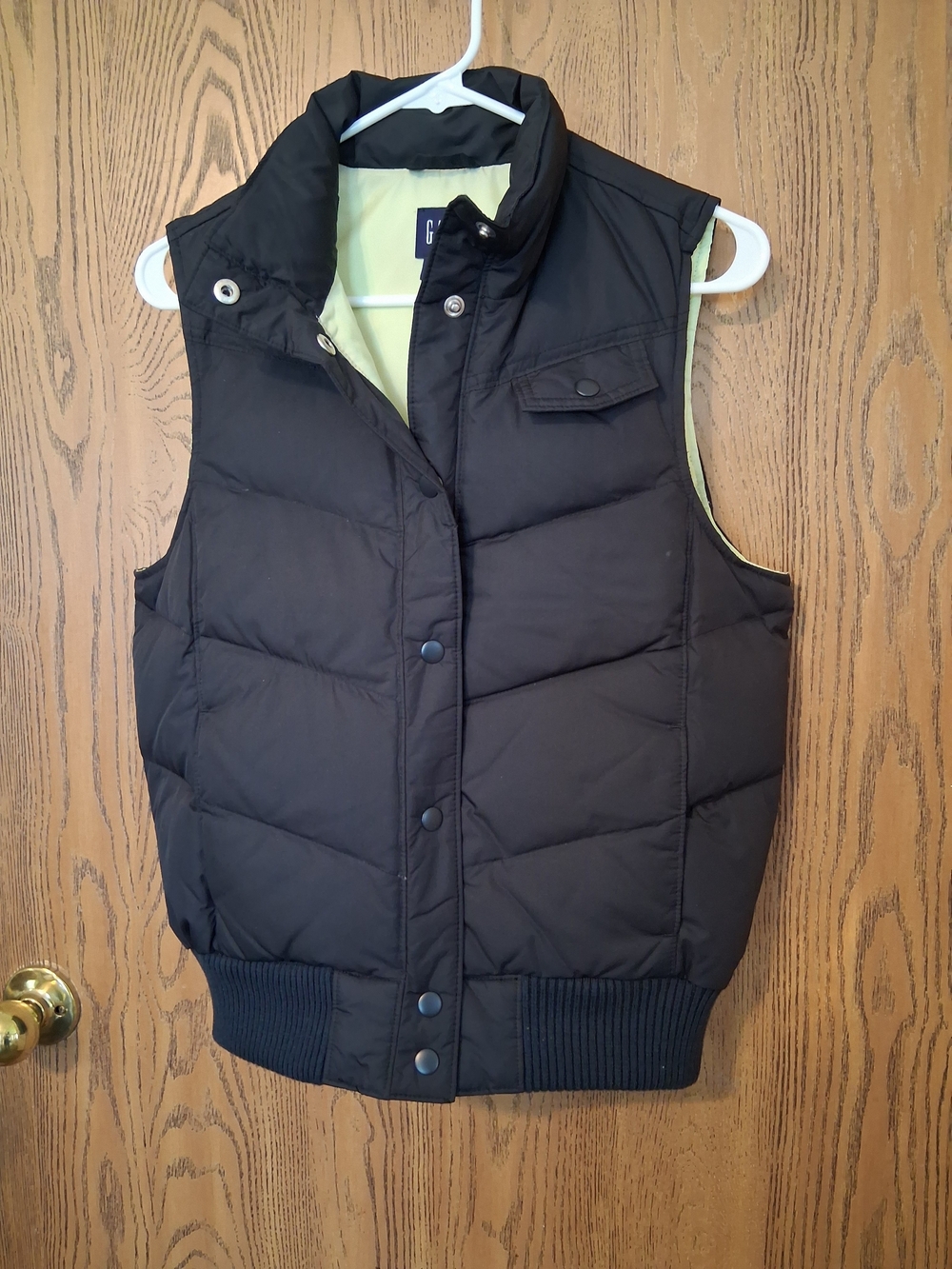 GAP Black Quilted Puffer Vest with Light Green Lining